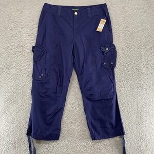 Ralph Lauren Cargo Pants Womens 14 Blue Cropped Paratrooper Cargo Pockets Crop